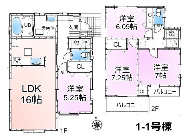 Floor plan. (1-1 Building), Price 34,800,000 yen, 4LDK, Land area 100 sq m , Building area 96.88 sq m