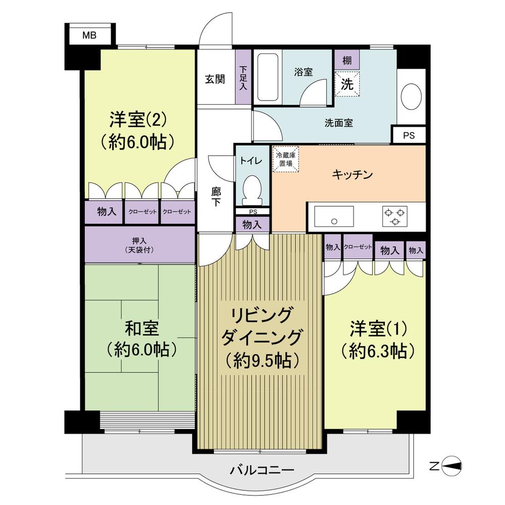 Floor plan. 3LDK, Price 23,900,000 yen, Occupied area 76.55 sq m , Balcony area 8.07 sq m new renovation already, View is a good bright wide span dwelling unit.