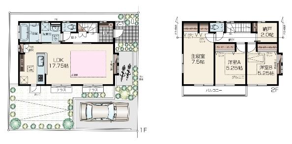 Floor plan. (Building 2), Price 47,190,000 yen, 3LDK+S, Land area 113.25 sq m , Building area 90.34 sq m