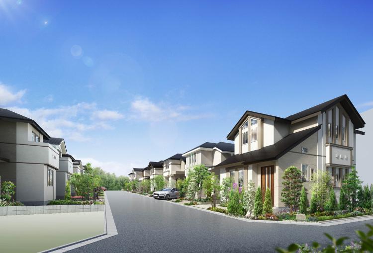 Cityscape Rendering. In the center of the city, The layout of the development road of the room there is about 6m width. Planting wearing a sharp at the height and size of the trees located on the outer structure of each residence, Creating a landscape continuing the green (Cityscape Rendering)