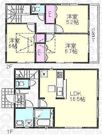 Floor plan. (3 Building), Price 30,800,000 yen, 3LDK, Land area 107.55 sq m , Building area 81.81 sq m