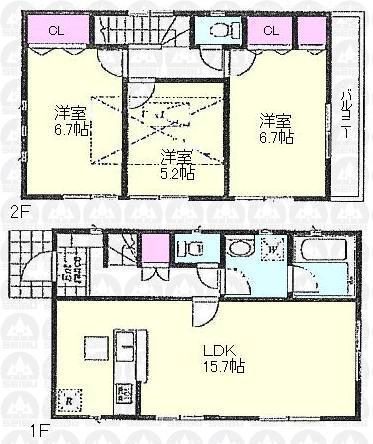 Floor plan. (Building 2), Price 33,800,000 yen, 3LDK, Land area 105.31 sq m , Building area 79.78 sq m