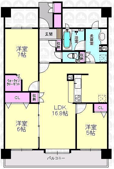 Floor plan. 3LDK, Price 24,800,000 yen, Footprint 75.9 sq m , Balcony area 16.2 sq m 3LDK
