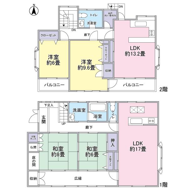 Floor plan. 54,800,000 yen, 4LLDDKK, Land area 224.12 sq m , Building area 157 sq m