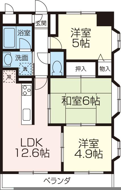 Floor plan. 3LDK, Price 15.5 million yen, Occupied area 57.96 sq m , Balcony area 7.57 sq m