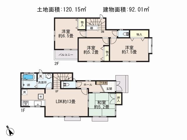 Floor plan. (I Building), Price 42,900,000 yen, 4LDK, Land area 120.15 sq m , Building area 92.01 sq m