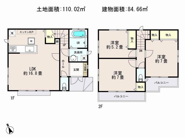 Floor plan. (C Building), Price 43,500,000 yen, 3LDK, Land area 110.02 sq m , Building area 84.66 sq m