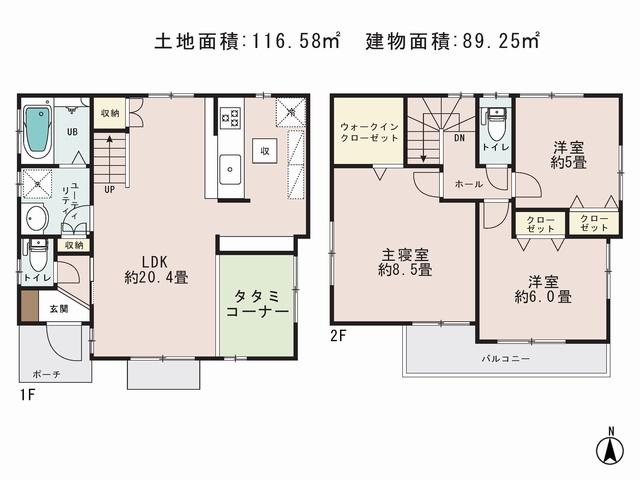 Floor plan. (D Building), Price 40,800,000 yen, 3LDK, Land area 116.58 sq m , Building area 89.25 sq m