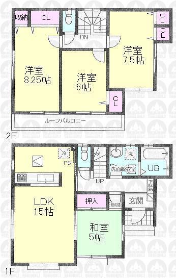 Floor plan. Price 34,800,000 yen, 4LDK, Land area 117.83 sq m , Building area 98.12 sq m