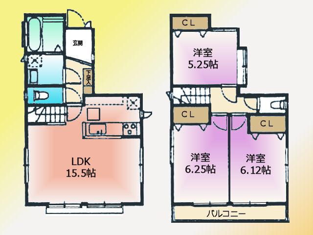 Floor plan. 36,200,000 yen, 3LDK, Land area 99.44 sq m , Building area 79.9 sq m