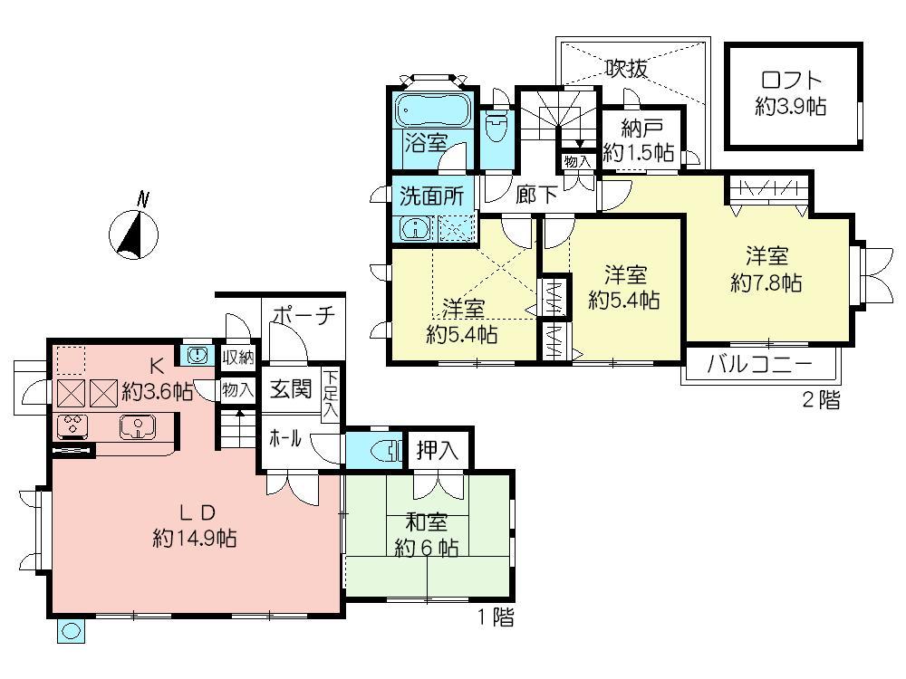 Floor plan. 55,800,000 yen, 4LDK + S (storeroom), Land area 122.16 sq m , Building area 96.95 sq m