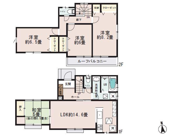 Floor plan. (Building 2), Price 33,800,000 yen, 4LDK, Land area 105.64 sq m , Building area 99.57 sq m