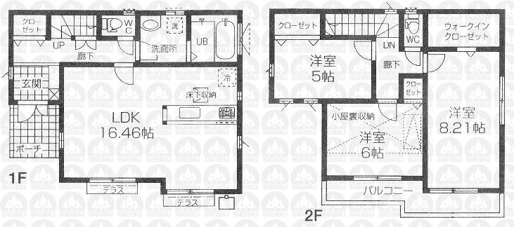 Floor plan. (Building 2), Price 32,800,000 yen, 3LDK, Land area 111.68 sq m , Building area 89.32 sq m
