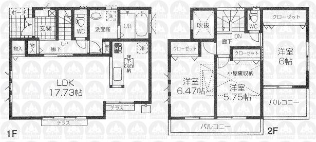 Floor plan. (1 Building), Price 34,300,000 yen, 3LDK, Land area 111.68 sq m , Building area 89.33 sq m