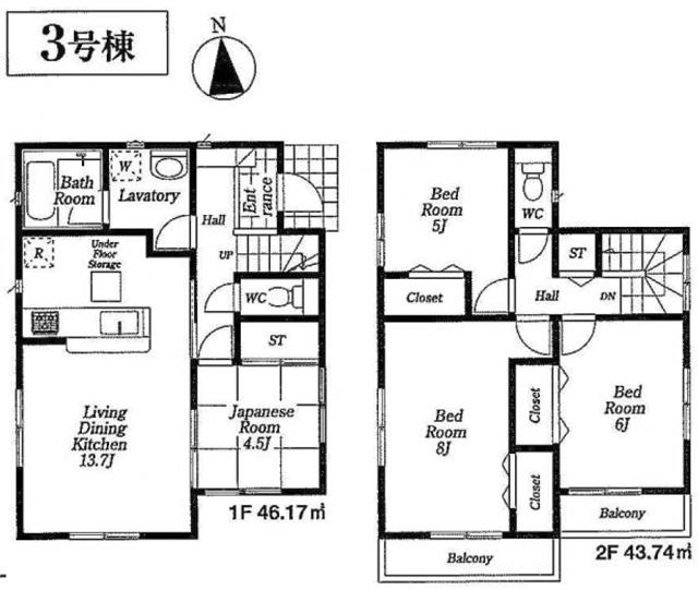 Floor plan. (3 Building), Price 39,800,000 yen, 4LDK, Land area 118.83 sq m , Building area 89.91 sq m