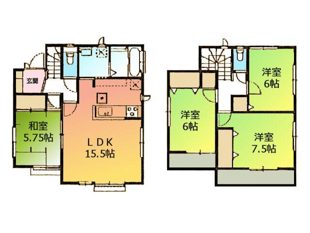 Floor plan. 38,800,000 yen, 4LDK, Land area 133.73 sq m , Building area 96.05 sq m