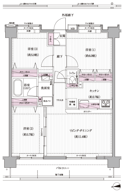 Floor: 3LDK, occupied area: 66.15 sq m