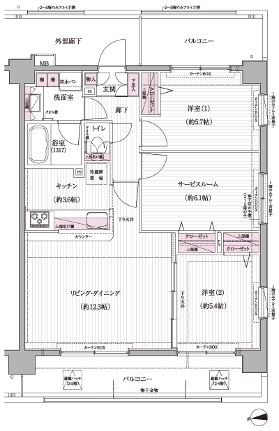 Floor: 2LDK + S, the occupied area: 68.82 sq m
