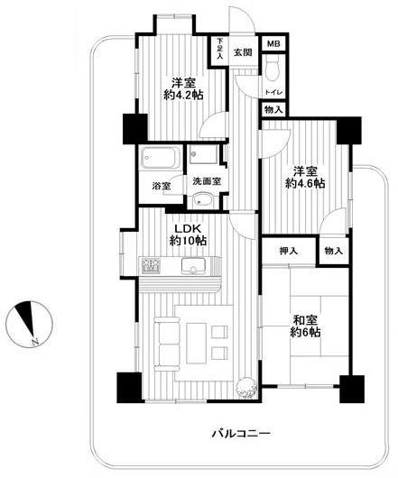 Floor plan. 3LDK, Price 15.9 million yen, Footprint 58.3 sq m , Balcony area 29.68 sq m