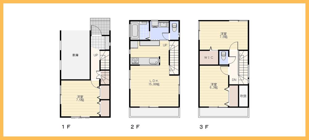 Floor plan. (3 Building), Price 31,800,000 yen, 3LDK, Land area 60.24 sq m , Building area 105.98 sq m