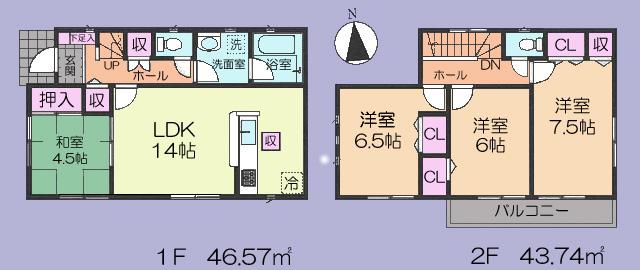 Floor plan. (1 Building), Price 42,800,000 yen, 4LDK, Land area 95.67 sq m , Building area 90.31 sq m