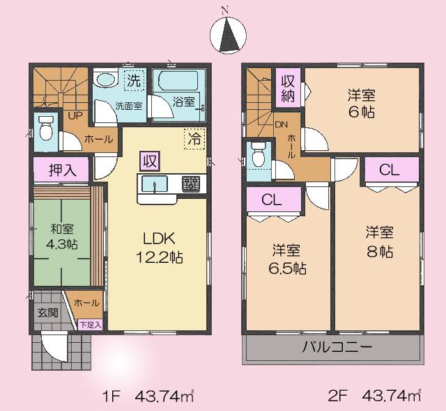 Floor plan. (Building 2), Price 38,800,000 yen, 4LDK, Land area 103.73 sq m , Building area 87.48 sq m