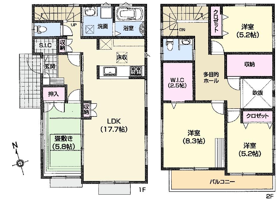 Building plan example (floor plan). Building plan example building price 17,680,000 yen, Building area 115.94 sq m