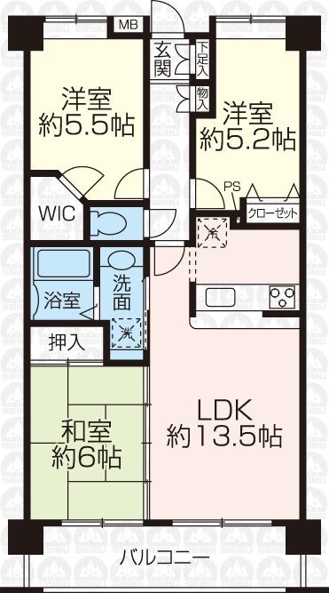 Floor plan. 3LDK, Price 22,800,000 yen, Footprint 65.1 sq m , Balcony area 8.15 sq m