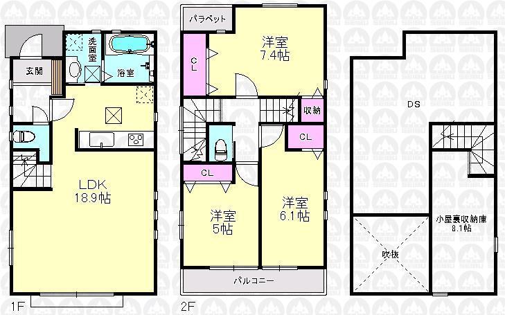 Floor plan. (5 Building), Price 43,800,000 yen, 4LDK, Land area 110.02 sq m , Building area 85.86 sq m