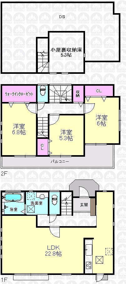 Floor plan. (1 Building), Price 52,800,000 yen, 4LDK, Land area 130.03 sq m , Building area 98.81 sq m