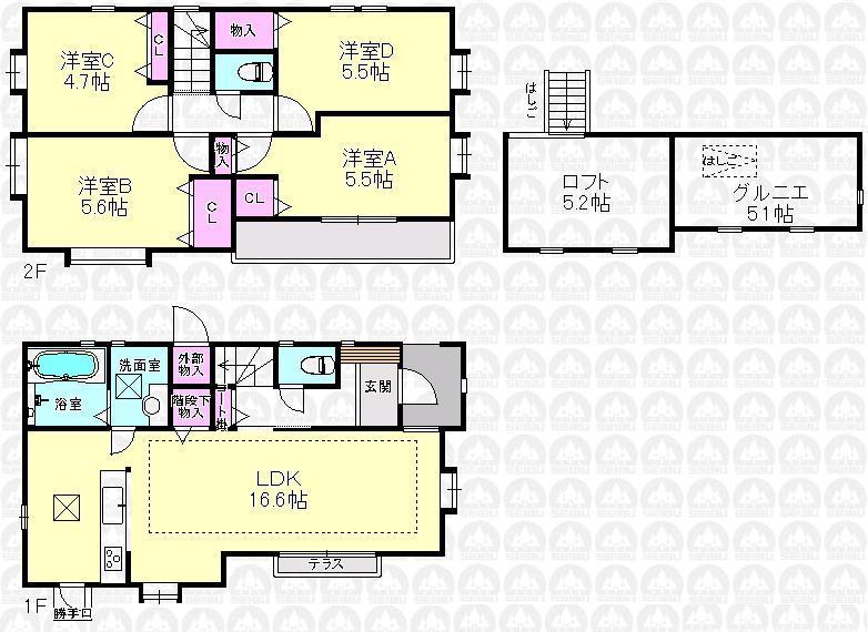 Floor plan. (A Building), Price 42,800,000 yen, 4LDK, Land area 110.24 sq m , Building area 86.14 sq m