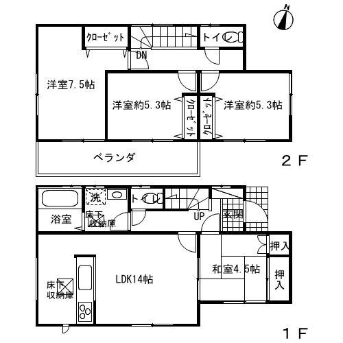 Floor plan. (1 Building), Price 34,800,000 yen, 4LDK, Land area 110.4 sq m , Building area 88.29 sq m