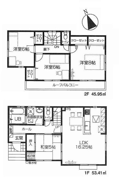 Floor plan. (1 Building), Price 33,800,000 yen, 4LDK, Land area 105.64 sq m , Building area 99.36 sq m