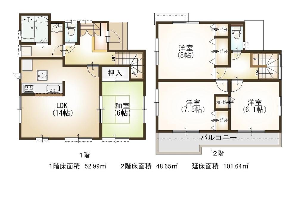 Floor plan. (1 Building), Price 38,800,000 yen, 4LDK, Land area 100 sq m , Building area 101.64 sq m