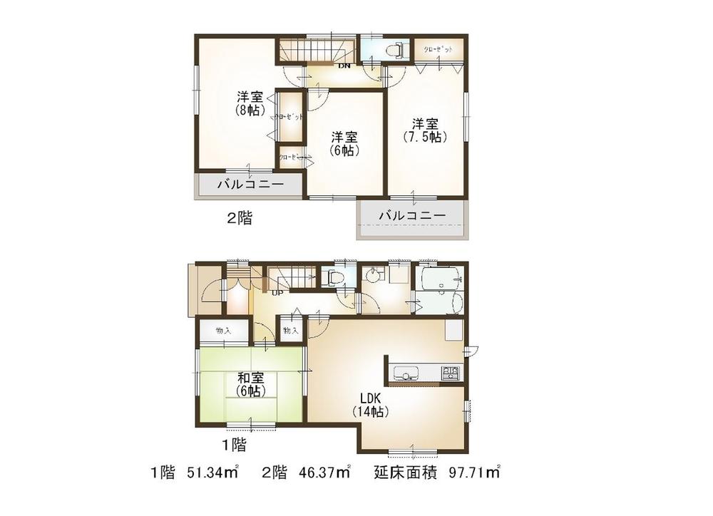 Floor plan. (8 Building), Price 41,800,000 yen, 4LDK, Land area 100 sq m , Building area 97.71 sq m