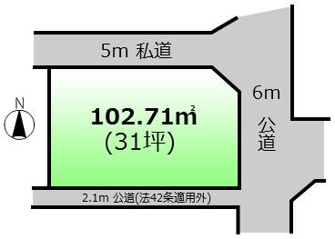 Compartment figure. Land price 21,800,000 yen, Land area 102.71 sq m northeast corner lot! South because of the passage, Sense of openness is good of the land