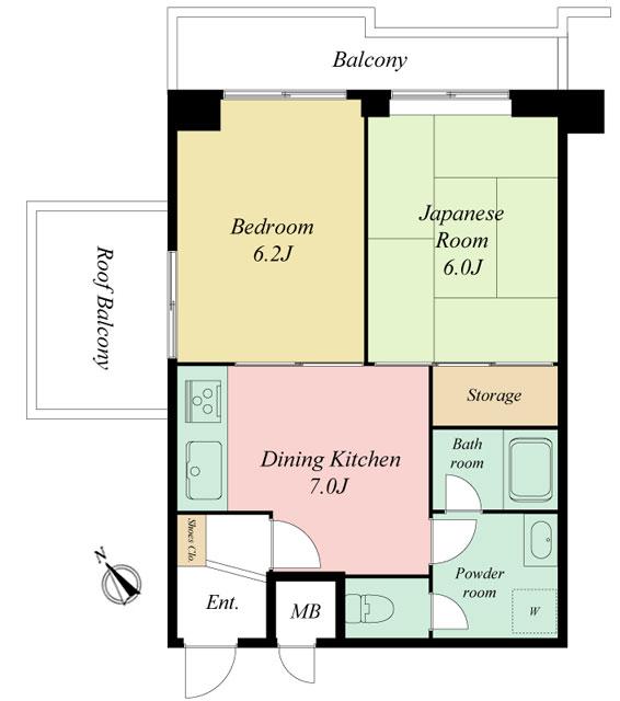 Floor plan. 2DK, Price 12.8 million yen, Occupied area 43.45 sq m , Balcony area 5.63 sq m