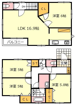 Floor plan. (E Building), Price 29,800,000 yen, 4LDK, Land area 113.25 sq m , Building area 89.43 sq m