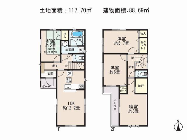 Floor plan. 36,800,000 yen, 4LDK, Land area 117.7 sq m , Building area 88.69 sq m