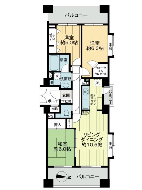 Floor plan. 3LDK, Price 26,800,000 yen, Occupied area 72.59 sq m , Balcony area 22.23 sq m indoor (September 2013) Shooting