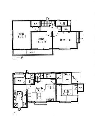 Floor plan. 44,800,000 yen, 4LDK, Land area 112 sq m , Building area 86.11 sq m 1 Building Floor plan