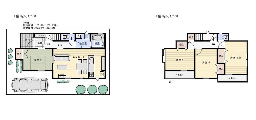 Floor plan. 32,800,000 yen, 4LDK, Land area 100.02 sq m , Bright floor plan of the building area 93.98 sq m Zenshitsuminami direction In addition all the rooms 6 quires more, 4LDK type with a Japanese-style room