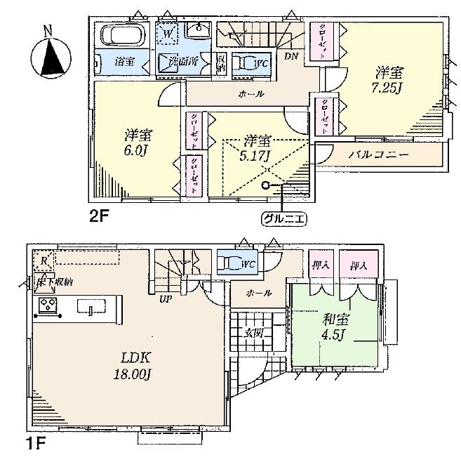 Floor plan. (1 Building), Price 36,800,000 yen, 4LDK, Land area 81.58 sq m , Building area 95.89 sq m