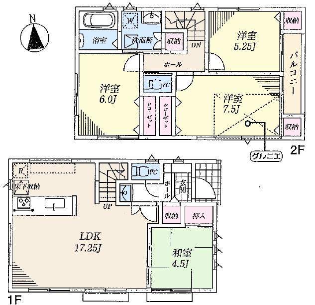Floor plan. (Building 2), Price 36,800,000 yen, 4LDK, Land area 80.59 sq m , Building area 92.34 sq m