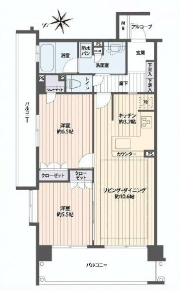 Floor plan. 2LDK, Price 24,800,000 yen, Occupied area 60.18 sq m , Balcony area 18.47 sq m