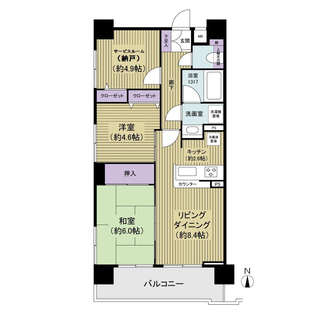 Floor plan. 2LDK + S (storeroom), Price 26,800,000 yen, Footprint 60.9 sq m , Balcony area 9 sq m ● yang per ventilation good every south-facing bright ninth floor angle dwelling unit.