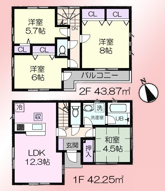 Floor plan. (6 Building), Price 43,800,000 yen, 4LDK, Land area 110.1 sq m , Building area 86.12 sq m