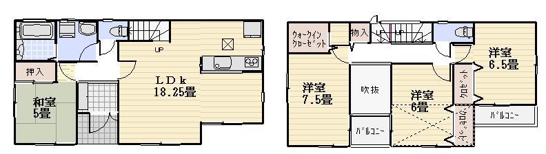 Floor plan. (6 Building), Price 34,800,000 yen, 4LDK, Land area 111.87 sq m , Building area 102.67 sq m