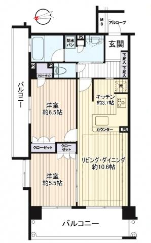 Floor plan. 2LDK, Price 25,800,000 yen, Occupied area 60.18 sq m , Balcony area 18.47 sq m