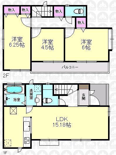 Floor plan. 34,800,000 yen, 3LDK, Land area 95.65 sq m , Building area 75.96 sq m